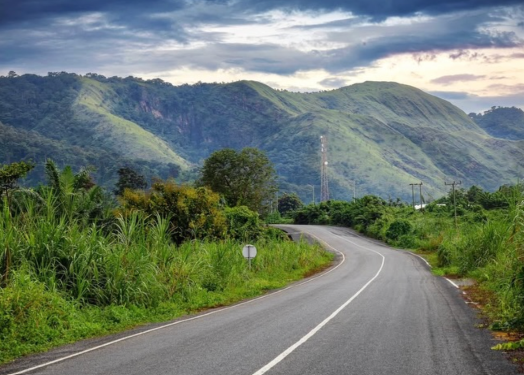 Scenic highway leading to Peki with the Togo Mountains in the background